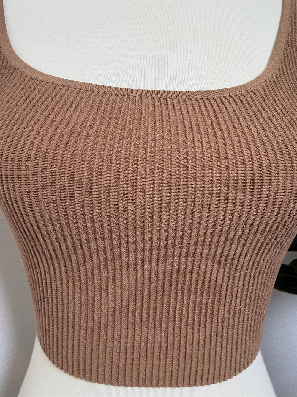 Aritzia Brown Ribbed Square-Neck Crop Top - Picture 3 of 8